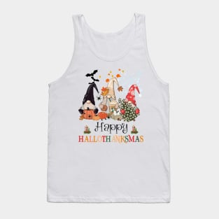 Halloween Thanksgiving Christmas Happy HalloThanksMas Gnomes Tank Top